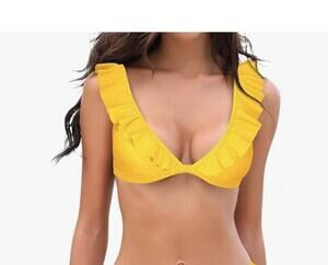Women's Yellow Ruffled Flounce Bikini Swimsuit Top NWT Size XS